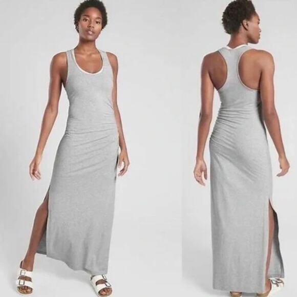 ATHLETA Playa Maxi Dress Ruched Heather Gray {AA7} - Picture 1 of 8